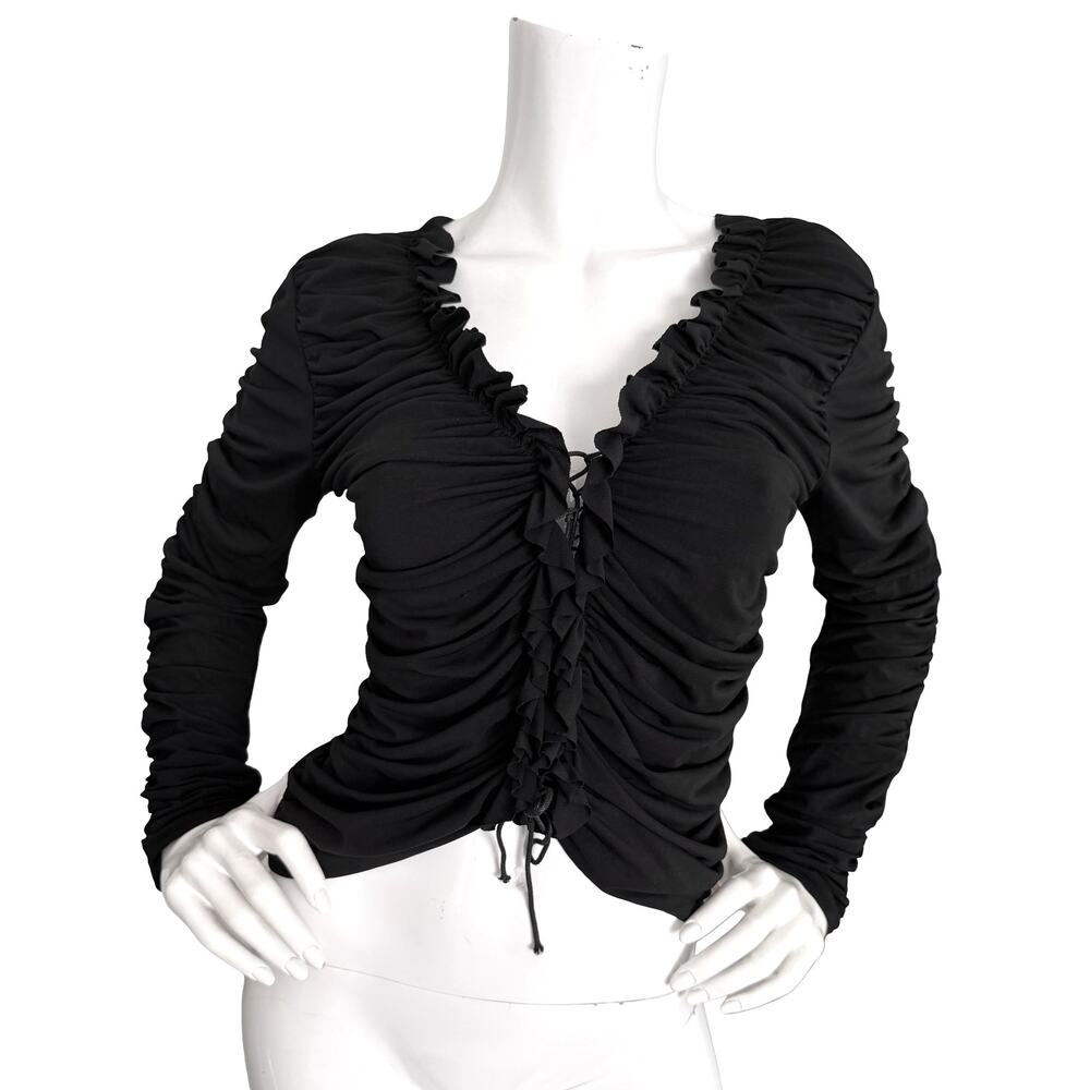 Hale Bob Vintage Y2K Lace up Crop Top Allover Ruched Whimigoth Fairy Medium
